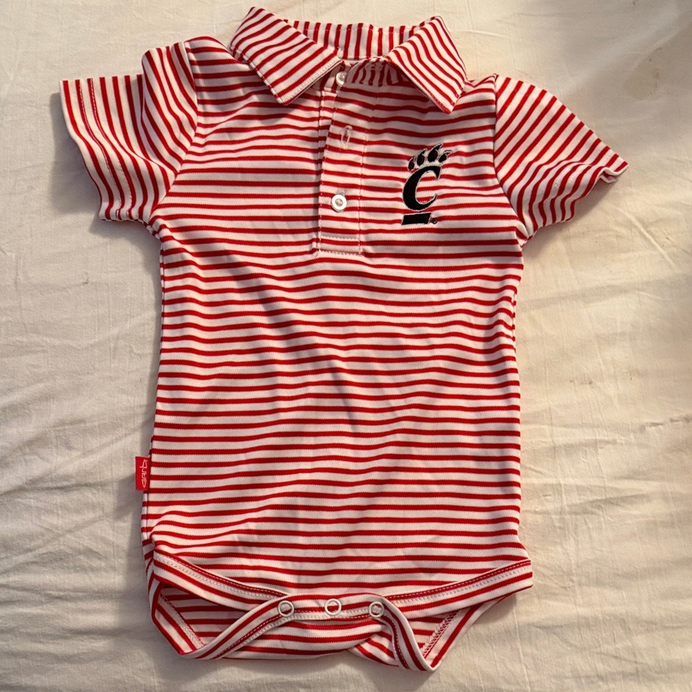 University of Cincinnati Striped Red and White Baby Onesie